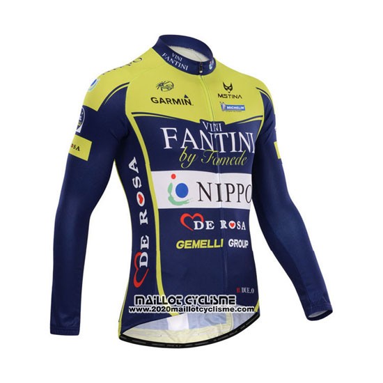 2014 Maillot Ciclismo Vini Fantini Vert et Bleu Manches Longues et Cuissard